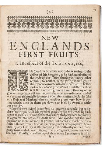 (MASSACHUSETTS.) New Englands First Fruits . . . First of the Conversion of Some of the Indians,